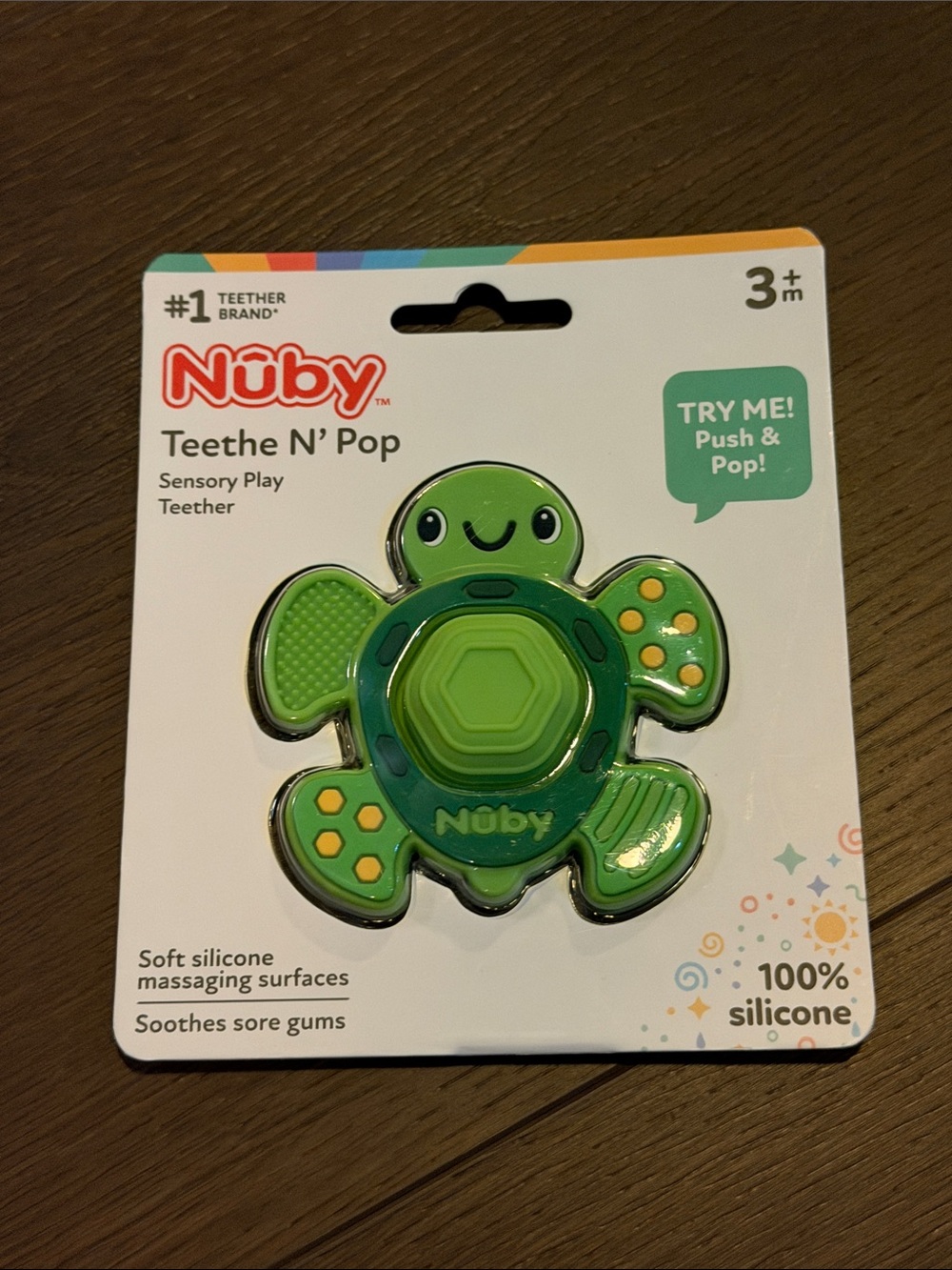 Nuby Green Turtle Teethe N' Pop Sensory Teether
